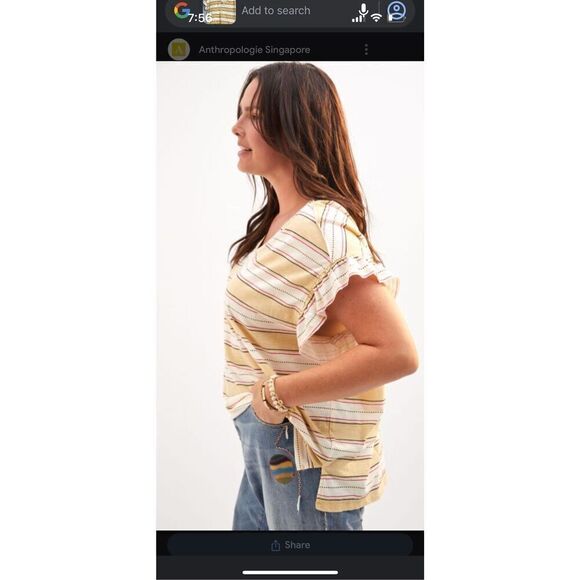 Pilcro and the Letterpress Ruffled Cotton V Neck T shirt XS - Picture 2 of 6